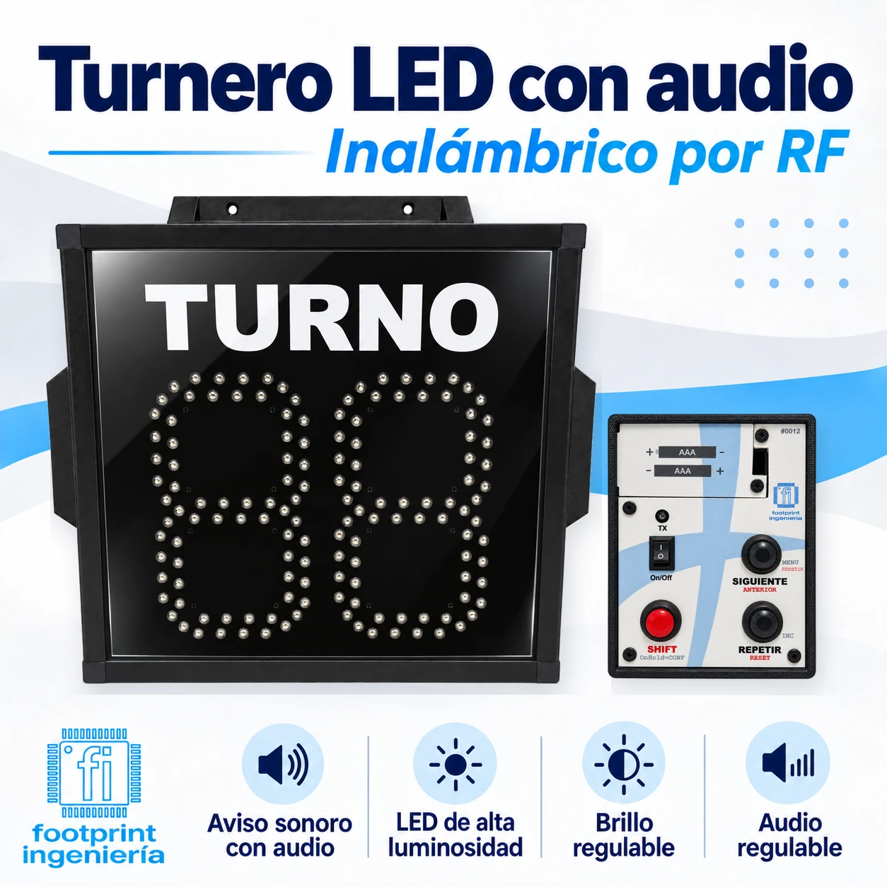 Características del turnero LED con audio
